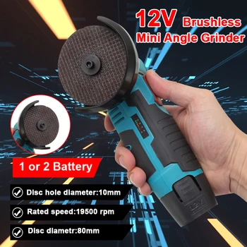 

12V Mini Brushless Cordless Angle Grinder Polishing Machine Power Tools Diamond Cutting Wheel Mini Cutter With Two Batteries