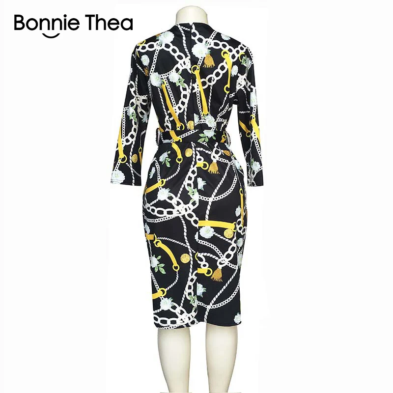 Bonnie Thea женское платье с принтом элегантное тонкое офисное платье женские вечерние платье карандаш осеннее короткое платье