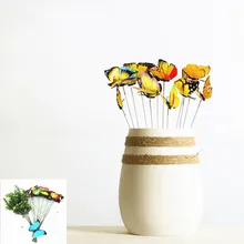 10 шт., Прекрасный домашний декор, 3D, двойное крыло, искусственная бабочка, на палочке, вечерние, свадебные, рождественские, сказочные, садовые растения, для двора, сделай сам, ремесло