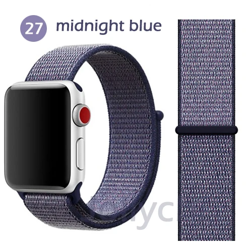 Нейлоновая Мягкая дышащая повязка для Apple Watch Series 4 3/2/1 полосы 38 мм 42 ММ сменная Спортивная петля для iwatch 4 3 2 1 40 мм 44 мм - Цвет ремешка: midnight blue
