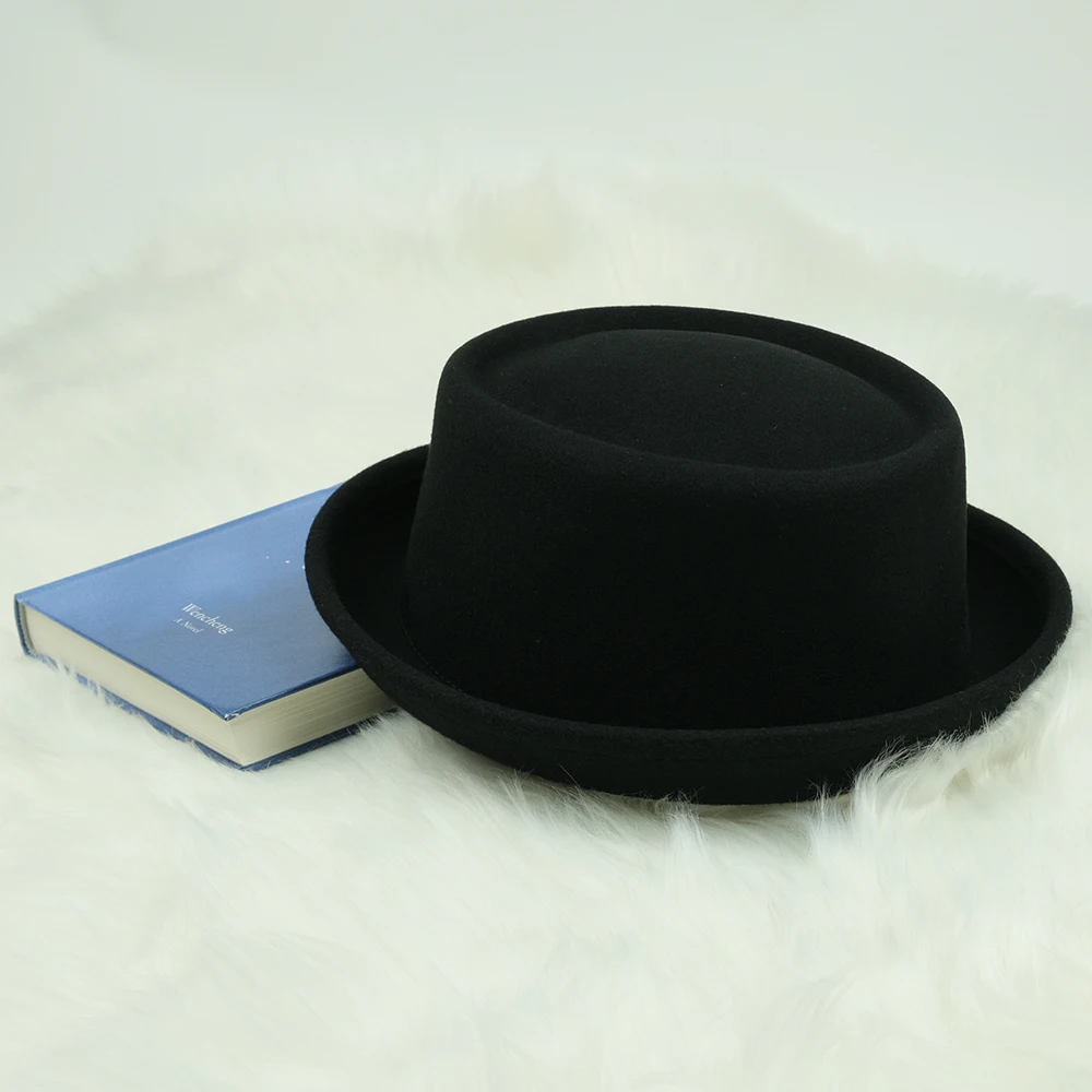 100% Wool Felt Pork Pie Hat Women Men Fedora Curved Brim Crushable Woolen Hats green fedora hat