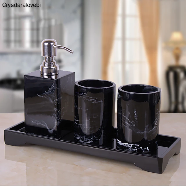 Vassoio modello in marmo nero Set da bagno in resina portaspazzolino  Dispenser di sapone portasapone accessori da bagno per uomo Set Home Deco -  AliExpress