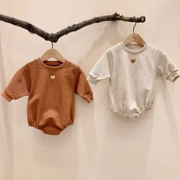 

3311 2020 Baby Spring Simple Bear Bodysuit Infant Boys Casual Cotton Romper Long Sleeve Sweatershirt Overalls