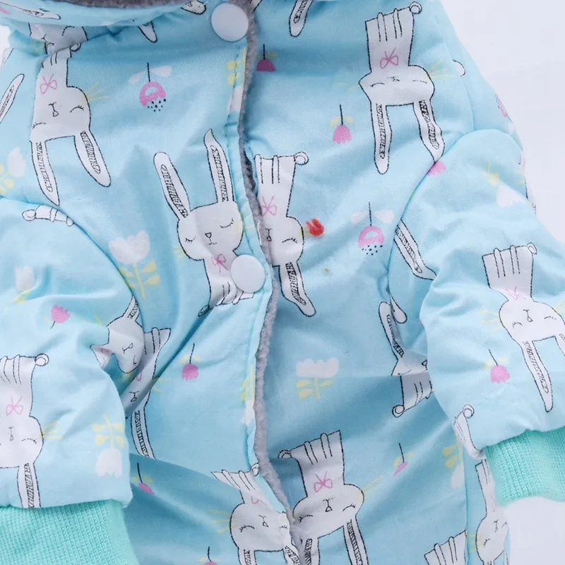 Pet Dog Coat Vest Four-legged Thick Rabbit Print Suit Casual Shirt Padded Coat Dog Jumpsuits Rompers