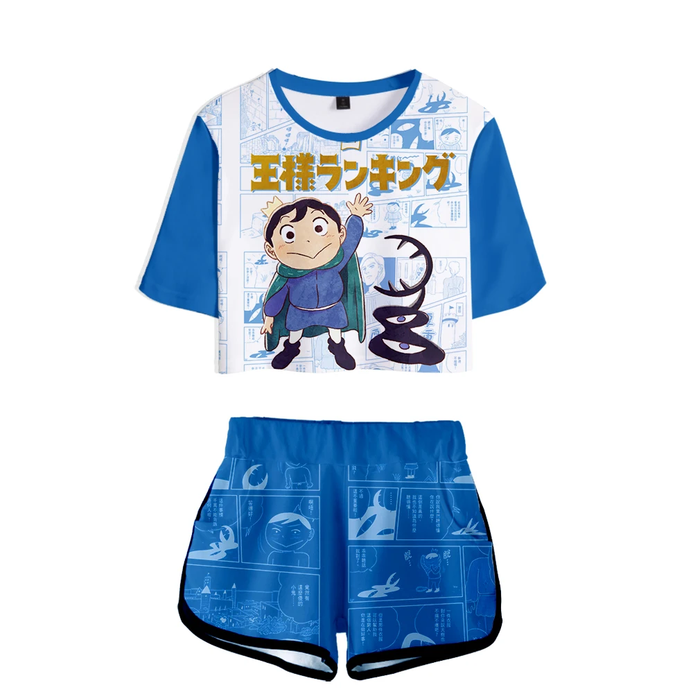 

The Newest 3D Printed Comic Ranking of Kings Women's Two Piece Sets Popular Exposed Navel t shirt +Shorts Casual Girls Suits