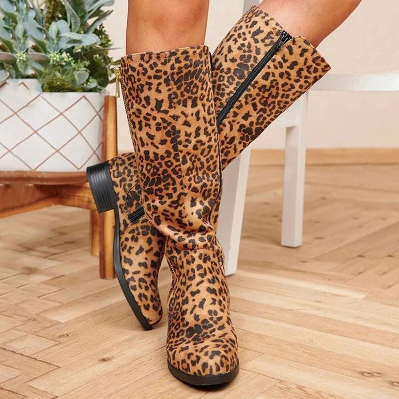 leopard knee high boots
