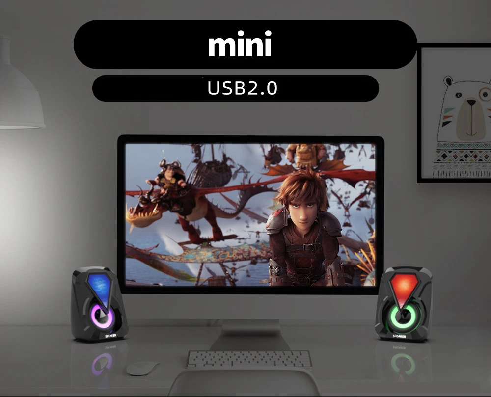 RGB Backlight Speakers Mini Speaker Subwoofer Computer Accessories PC Speaker Home Theater PC Sound Box Home Cinema Wired USB