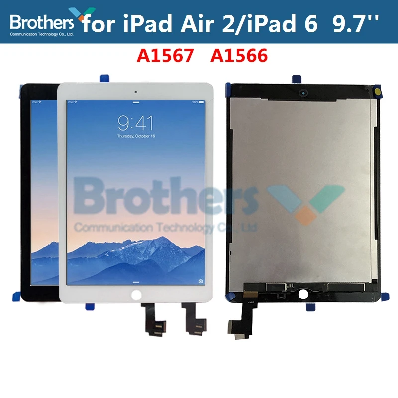 Schermo Per Ipad Air 2 Air2 Ipad 6 A1567 A1566 Schermo Lcd Display Lcd Pannello Tablet Touch Screen Digitizer Test Top 9.7''