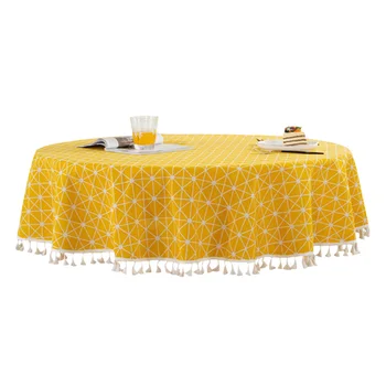 

Round Tablecloth Dining Room Wedding Party Home Decor For Kitchen Cotton Linen With Tassel Dustproof Washable Simple Geometric