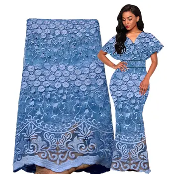 

2020 African Net Lace Fabric, High Quality Elegant Nigerian Wedding Lace Fabrics 5Yards Stones French Tulle lace