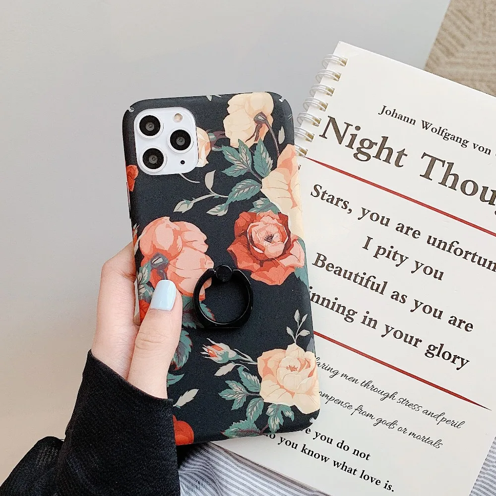 Finger Ring Holder Leaves Phone Case For iphone X XR XS 11 Pro Max Case Hard Shell For iphone 8 7 6 6S Plus Case Cover coque