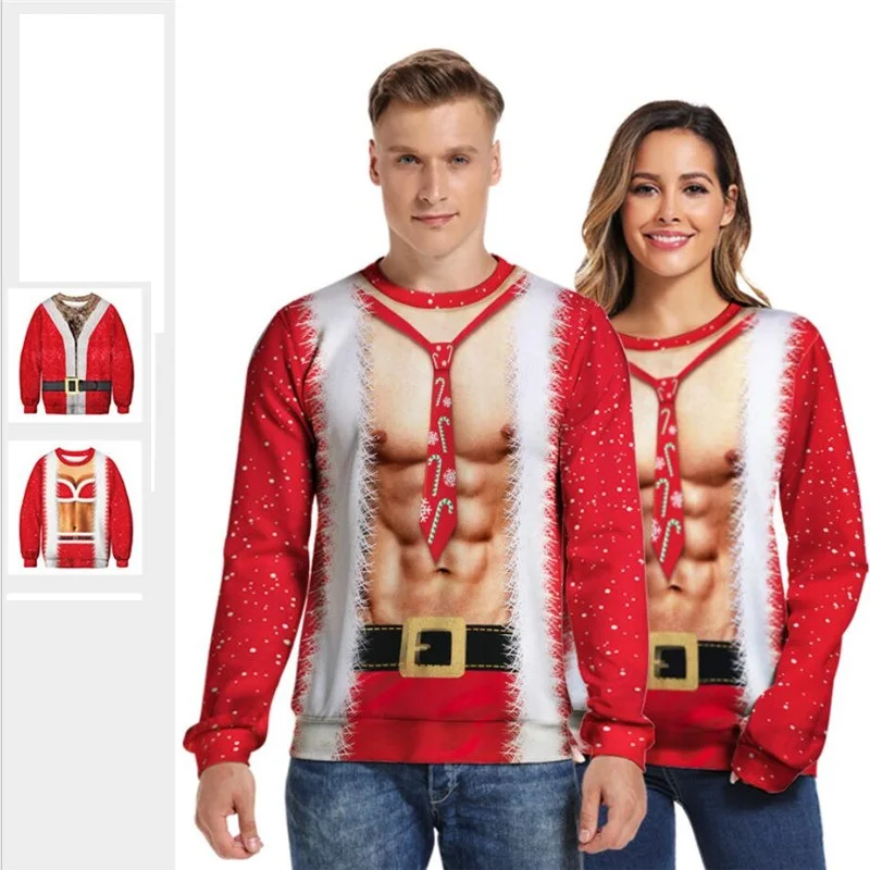 Мужской и Женский Уродливый Рождественский свитер, пуловер, худи с 3D-принтом, с длинным рукавом, толстовка, топы размера плюс, свитера, джемперы, топы 3XL