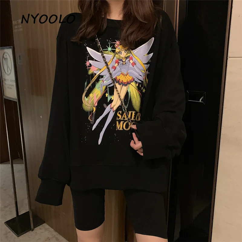NYOOLO Harajuku стиль мультфильм персонаж Сейлор Мун буквы печати толстовка осень уличная одежда с длинным рукавом Пуловеры женские