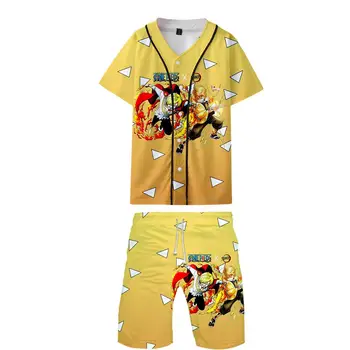 

2020 Demon Slayer & One piece two piece set jackets and shorts Kpop Fashion baseball jacket set for Women streetwear plus size