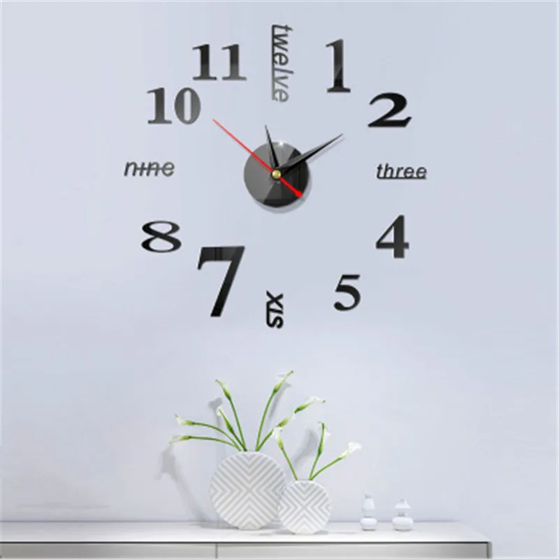 Large Digital Display Home Use Art Modern European Style Wall Clock 3D Stickers Simple Acrylic Mirror DIY Accessories Watch 1