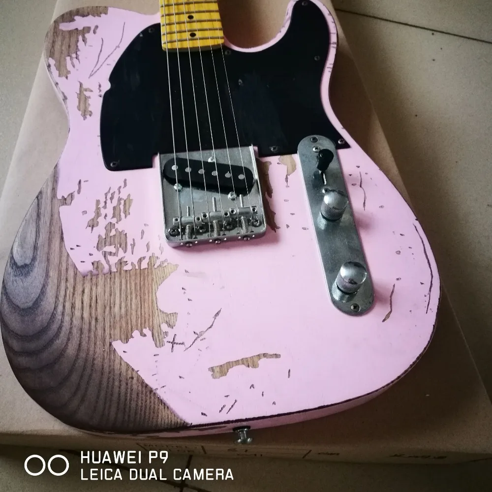 China Custom TELE 6 Strings Maple fingerboard handwork Electric Guitar,pink color telecasterr guitarra .relics by hands329 (1)