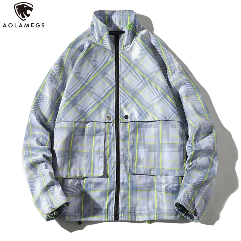 

Aolamegs Hip Hop Jacket Men Striped Printed Windproof Jackets Casual Tide Brand Coat 4XL Plus Size Fashion All-match Streetwear