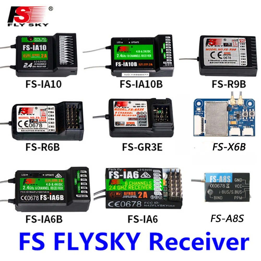 FlySky FS-R6B FS-GR3E FS-IA10B IA6B X6B FS-A8S receiver receptor para i6 i10 CT6B T6 TH9x transmisor de Control remoto partes 1