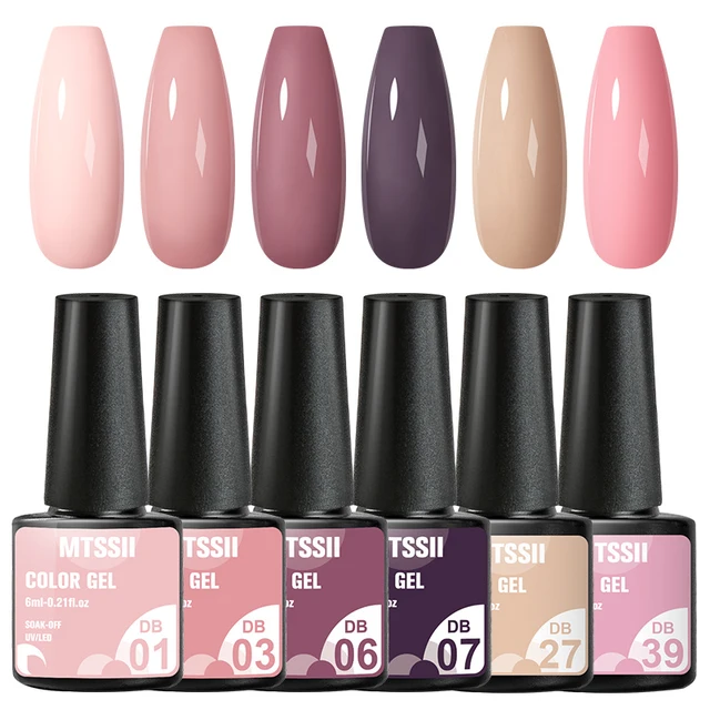Mtssii 10Pcs/set Color Gel Nail Polish Set 100 Colors Semi Permanent UV Led Gel Varnish Soak Off Nail Lacquers Base Top Coat ZH12845 6PCS
