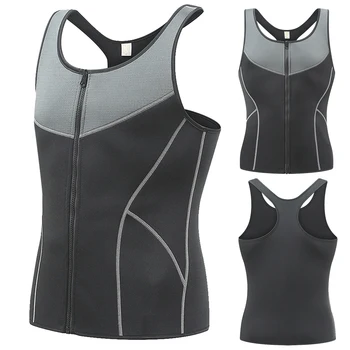 

Men Black Sauna Fitness Zipper Slimming Waist Trainer Neoprene Workout Body Shaper Corset Sleeveless Fat Burning Vest Elastic