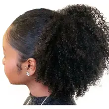 4B афро кудрявый зажим Инс шнурок хвостик 10-2" бразильские человеческие волосы конский хвост для наращивания Alibele Remy двойной узел для волос