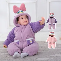 Grenouillère de dessin animé pour bébé, combinaison épaisse violette, vêtements chauds pour nouveau né garçon/fille de 0 à 3 ans 