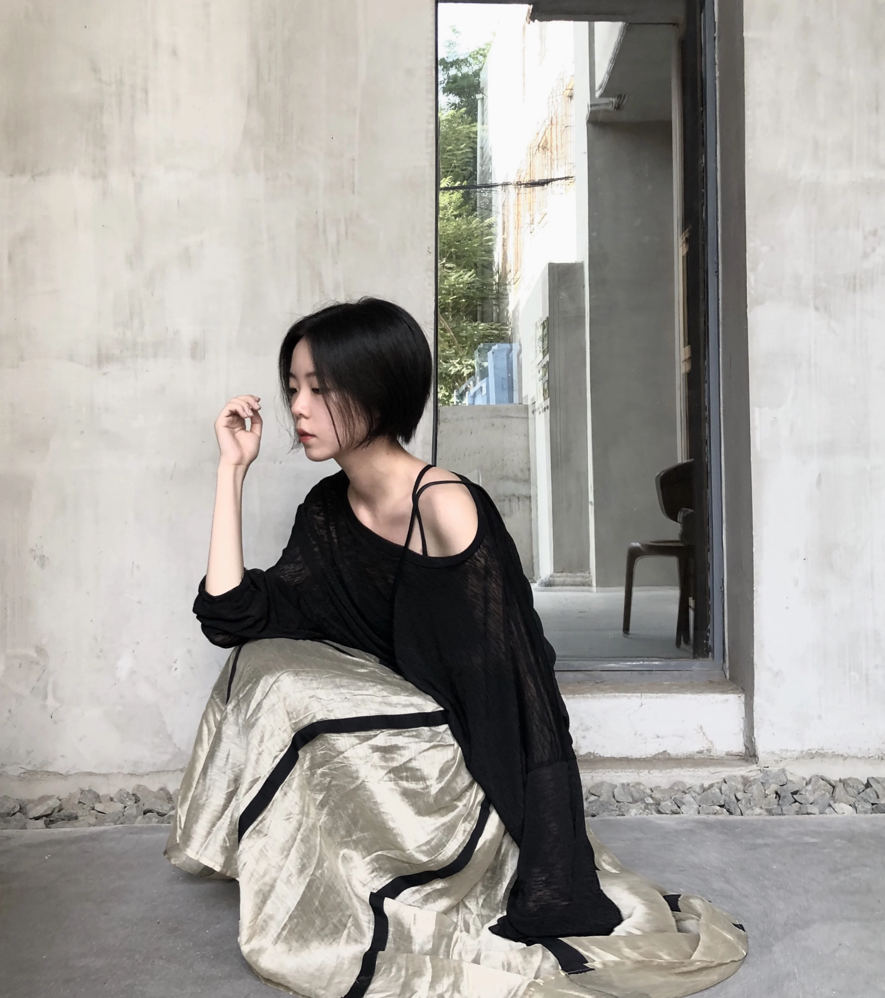 Плод I Tencel Uma Do Used Wind льняная цветная Полосатая юбка-полубоди