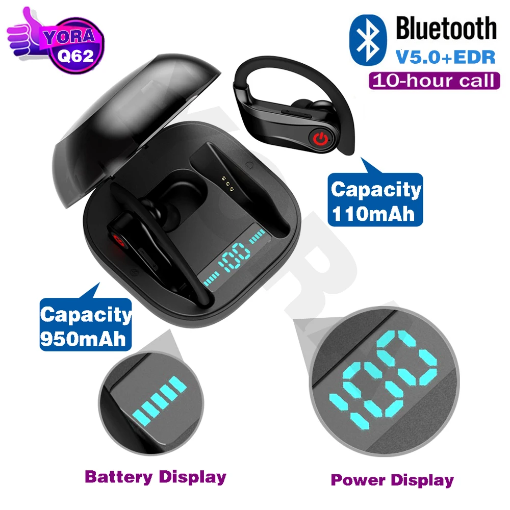 HBQ Q62 TWS Bluetooth наушники V5.0 беспроводные наушники-крючки спортивные стереонаушники