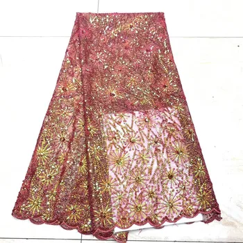 

2020 green Nigerian pink Embroidered French Sequence Lace Fabric High Quality African Seuqins Lace Fabric For Party white