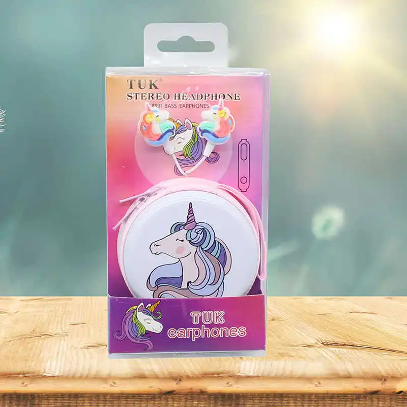 Purple Package Новые детские музыкальные наушники с рисунком для девочек, наушники с разноцветным единорогом, проводная гарнитура с микрофоном, Универсальные наушники для телефона, подарки - Цвет: Purple Package