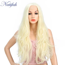 Светильник Natifah, парик блонд, волнистый парик, синтетический парик на шнурке, 30 дюймов, длинные вьющиеся волосы, термостойкие волнистые парики для женщин, косплей
