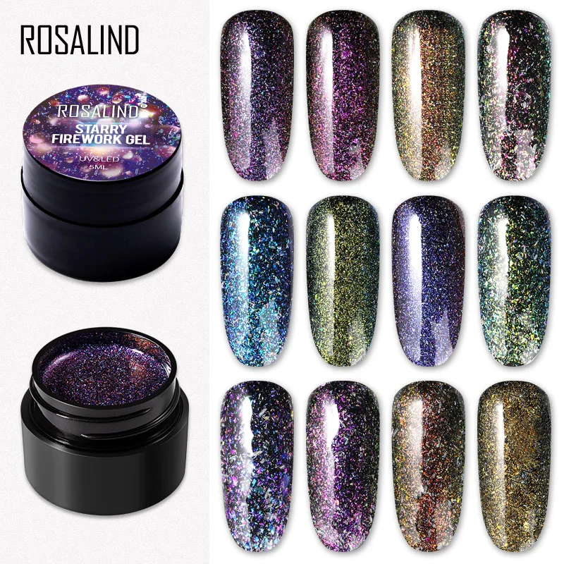 Гель лак для ногтей ROSALIND Starry Firework яркий гель дизайна УФ Топ базовый праймер