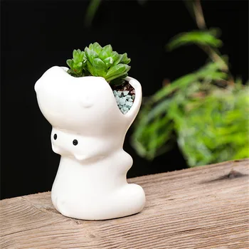 

White Ceramic Hippo Planter Decorative Flower Pot Multifunctional Container Holder Animal Figurines Home Garden Decor M5613