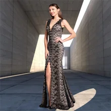 

Black Sleeveless Sexy Full Lace Evening Dresses Sheath Women's Vintage Classic Party Gowns Runway Fashion Prom Formal Gown With
