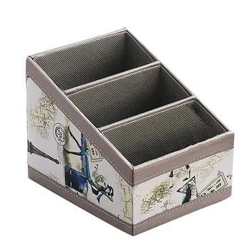 

Household Phone And TV Remote Control Leather Storage Box Desk Organizer Holder Home Office Storage Case