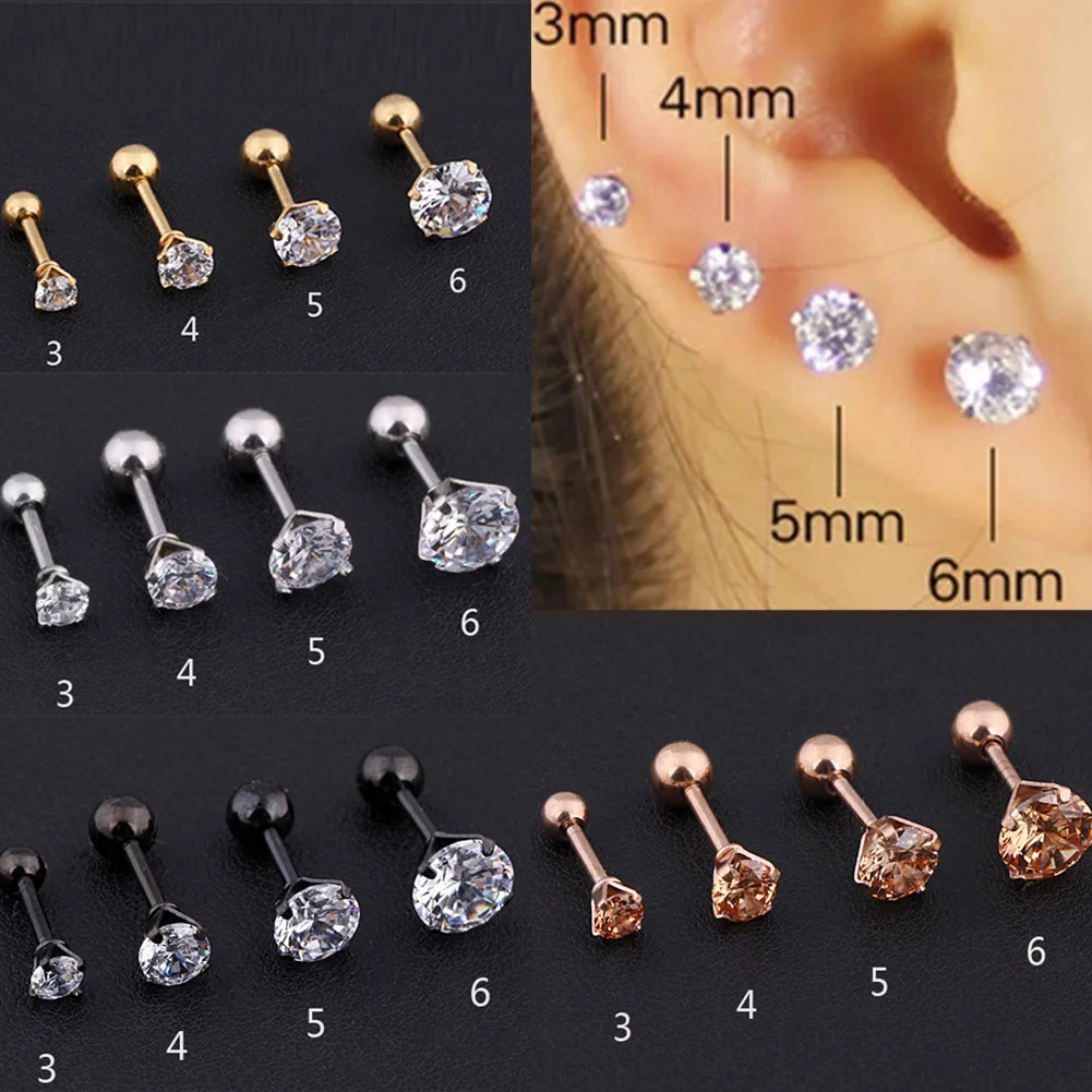 

1PC Fashion CZ Prong Tragus Cartilage Stainless Steel Ear Stud Crystal Zircon Earrings Piercing Jewelry Gold Clear boucle