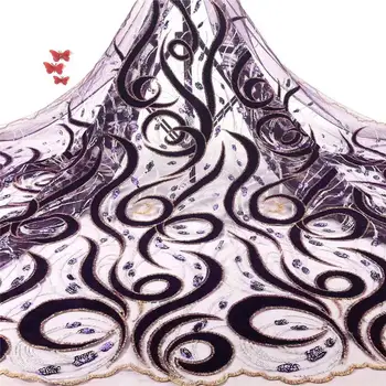 

2020 African Net Lace Fabric High Quality Sequins Nigerian Wedding Lace Fabric 5Yards Sequins French Tulle lace For Party KR9109
