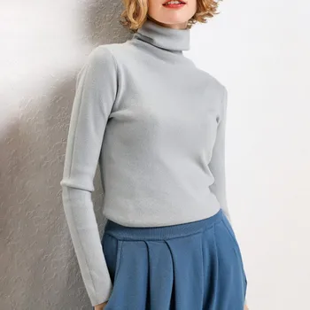 

Women Sweaters Soft High-Elastic Cashmere Sweaters Women's High-Necked Pullover Solid Color Thickening Tight-Fitting Slim Tops