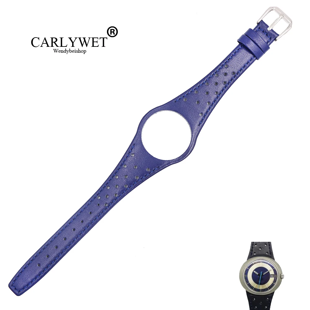 Ремешок для часов CARLYWET из натуральной телячьей кожи, ремешок с серебристой стальной пряжкой для Omega Dynamic, красный синий коричневый черный хаки