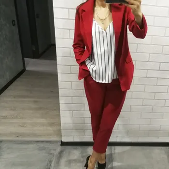 

Work Pant Suits OL 2 Piece Set for Women Business interview suit set uniform smil Blazer and Pencil Pant Office Lady suit