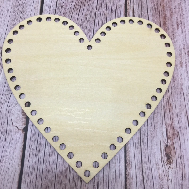 

SET of 3 heart shape Wooden bottom for crochet basket Wooden crochet accessory