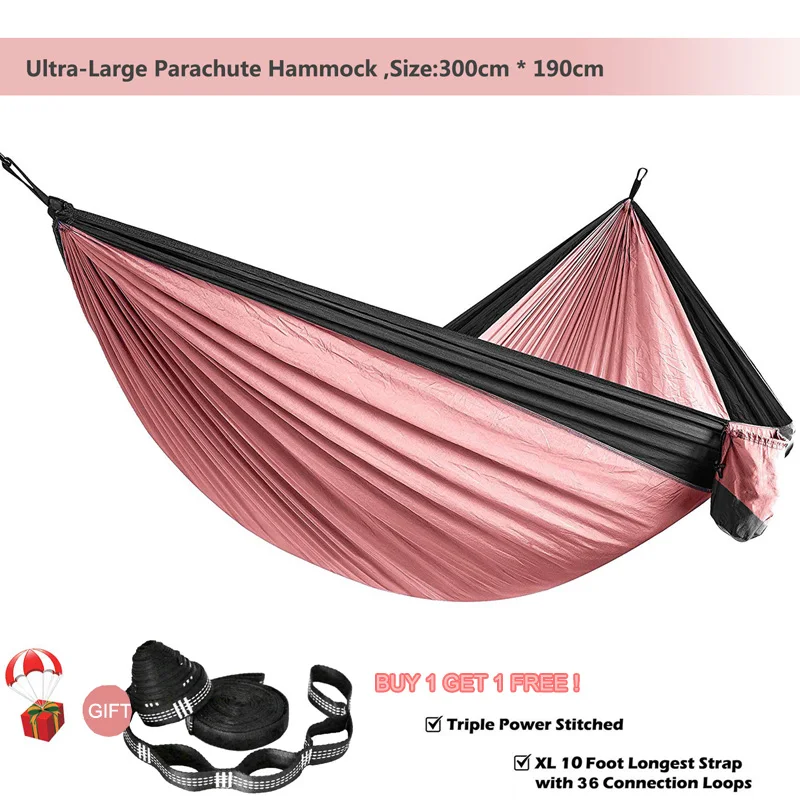 Ультра-большой легкий парашют гамак кемпинг выживания сад Охота Досуг Hamac путешествия двойной человек хамак Рамак - Цвет: Pink and Black