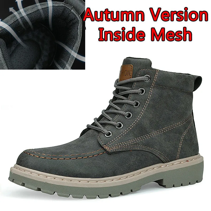 01 Autumn Gray FEVRAL/Новые ботинки мужские осенне-зимние ботинки из искусственной кожи мужские рабочие Ботильоны Теплая обувь с высоким берцем на шнуровке Мужская защитная обувь - Цвет: 01 Autumn Gray