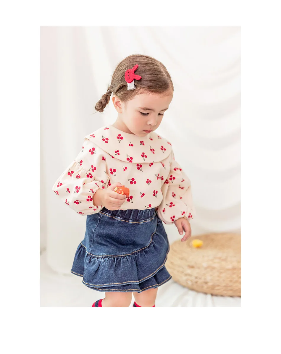 Babe Progenitor South Korea Childrenswear Autumn Pure Cotton Soft And Comfortable Full Version Printed Ruffled Collar GIRL'