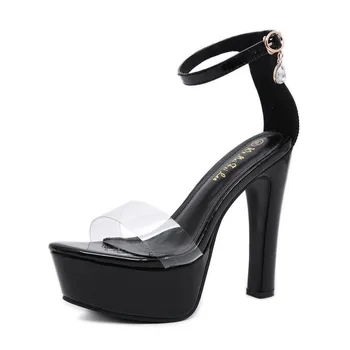 

High Heels Transparent Crystal Heel Sandals Women Heeled 13.5cm Sexy Sandalia Feminina Shoes Women Summer Zapatos De Mujer