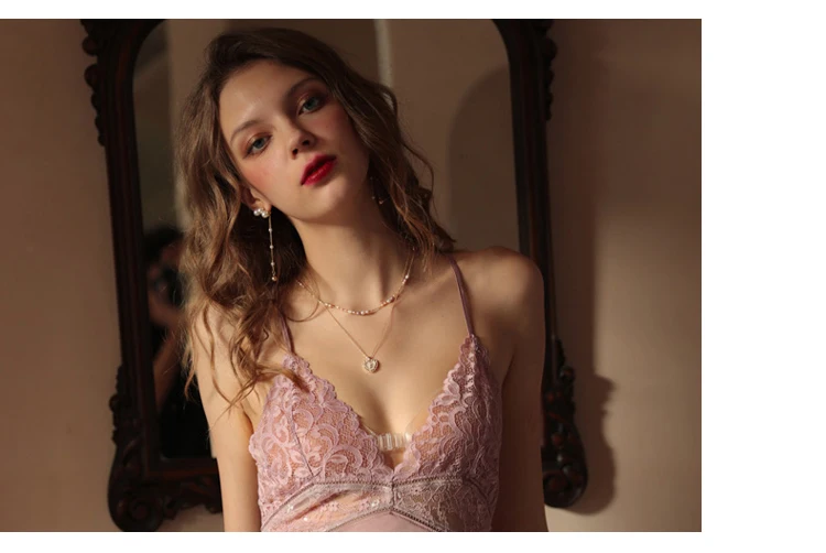 CINOON Sexy Silk Nightgown Embroidery Lace Bath Gown Nightdress Summer Sleepwear Wedding Night Dress Robe With Belt Home Clothes Nightwear (19)