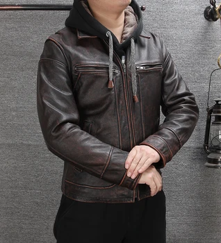 

2020 Vintage Brown Men Casual Jacket Plus Size XXXXXL Genuine Cowhide Russian Autumn Slim Fit Natural Leather Coat