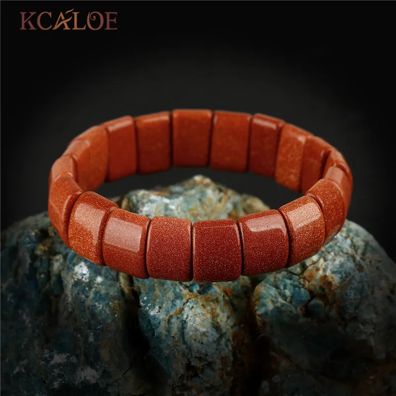Бренд KCALOE, трендовые розовые кварцевые браслеты для йоги, браслеты и браслеты с квадратным натуральным камнем, растягивающийся браслет из бисера для женщин - Окраска металла: brown sand stone