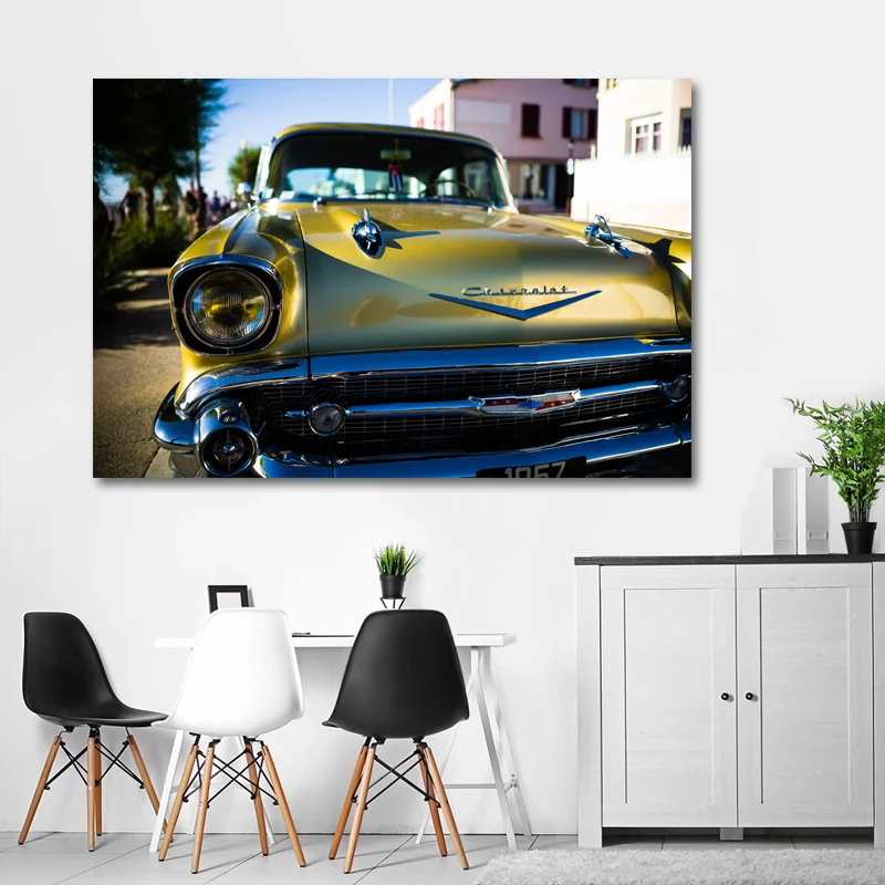 Крупным планом ретро автомобиль Chevrolet Bel Air передние фары настенные художественные картины плакаты и принты холст живопись для декора гостиной