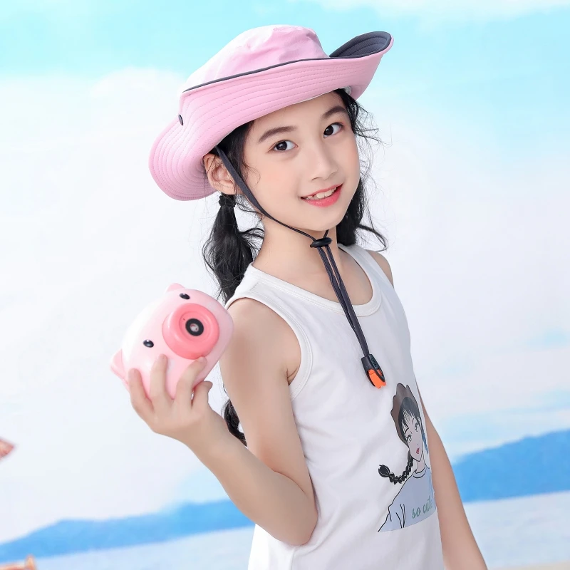 Kids Girls Ponytail Summer Sun Hat Wide Brim UV Protection Bucket Cap Women Outdoor Wide Brim Foldable Safari Fishing Cap New